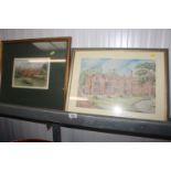 S R Pask, watercolour study of Seckford Hall and another by S Northan dated 2001