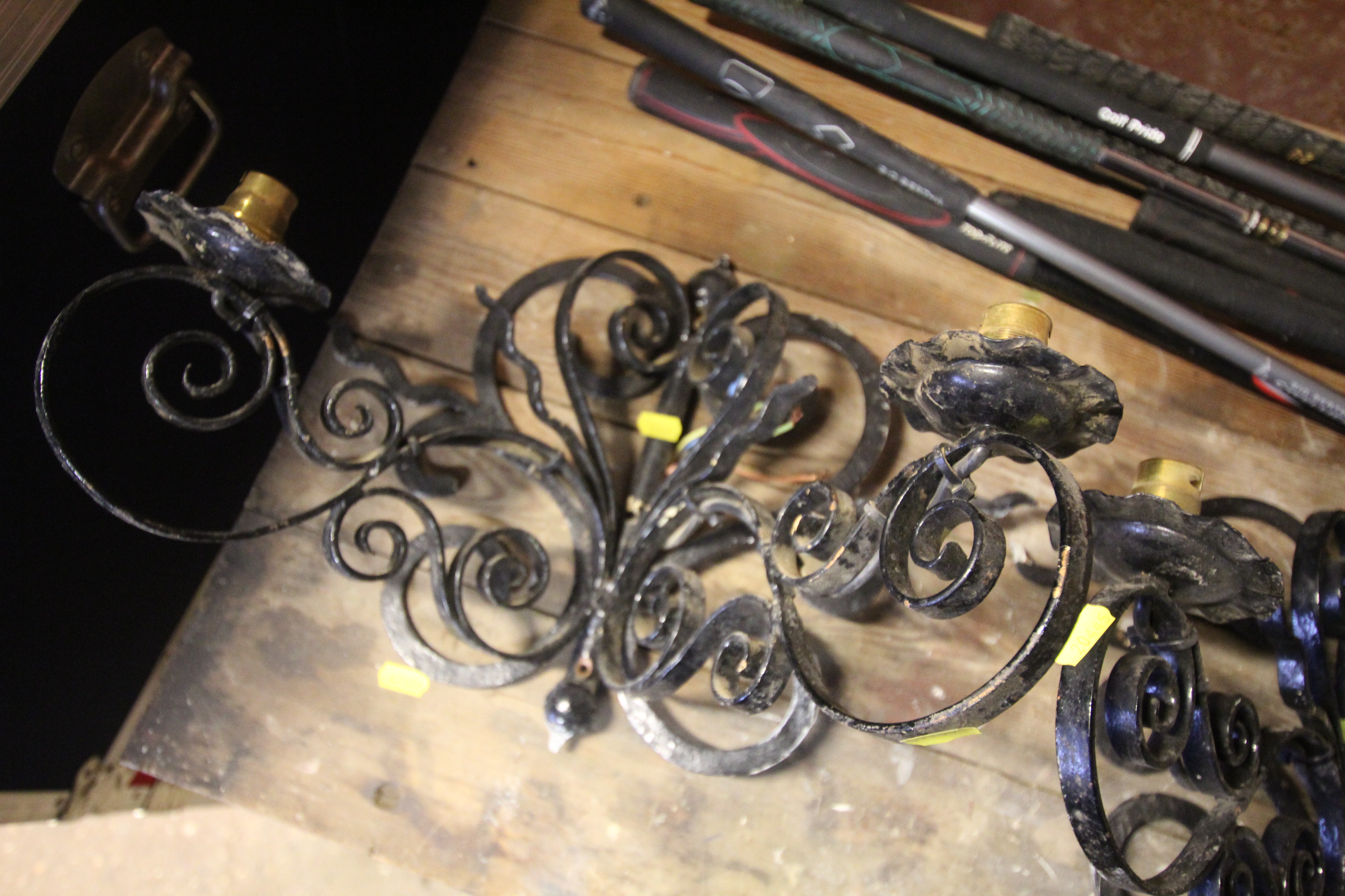 Two ornate wrought metal twin-branch wall lights - Image 3 of 3