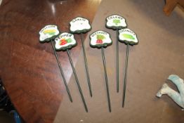 Six painted cast iron vegetable markers (207)