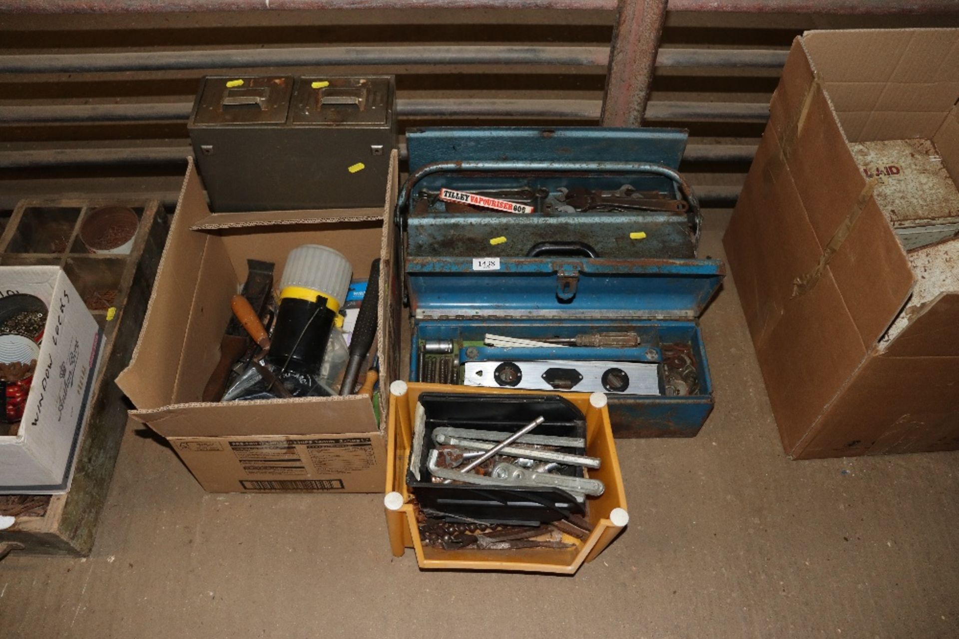 Two metal tool boxes and contents of tools, a quan