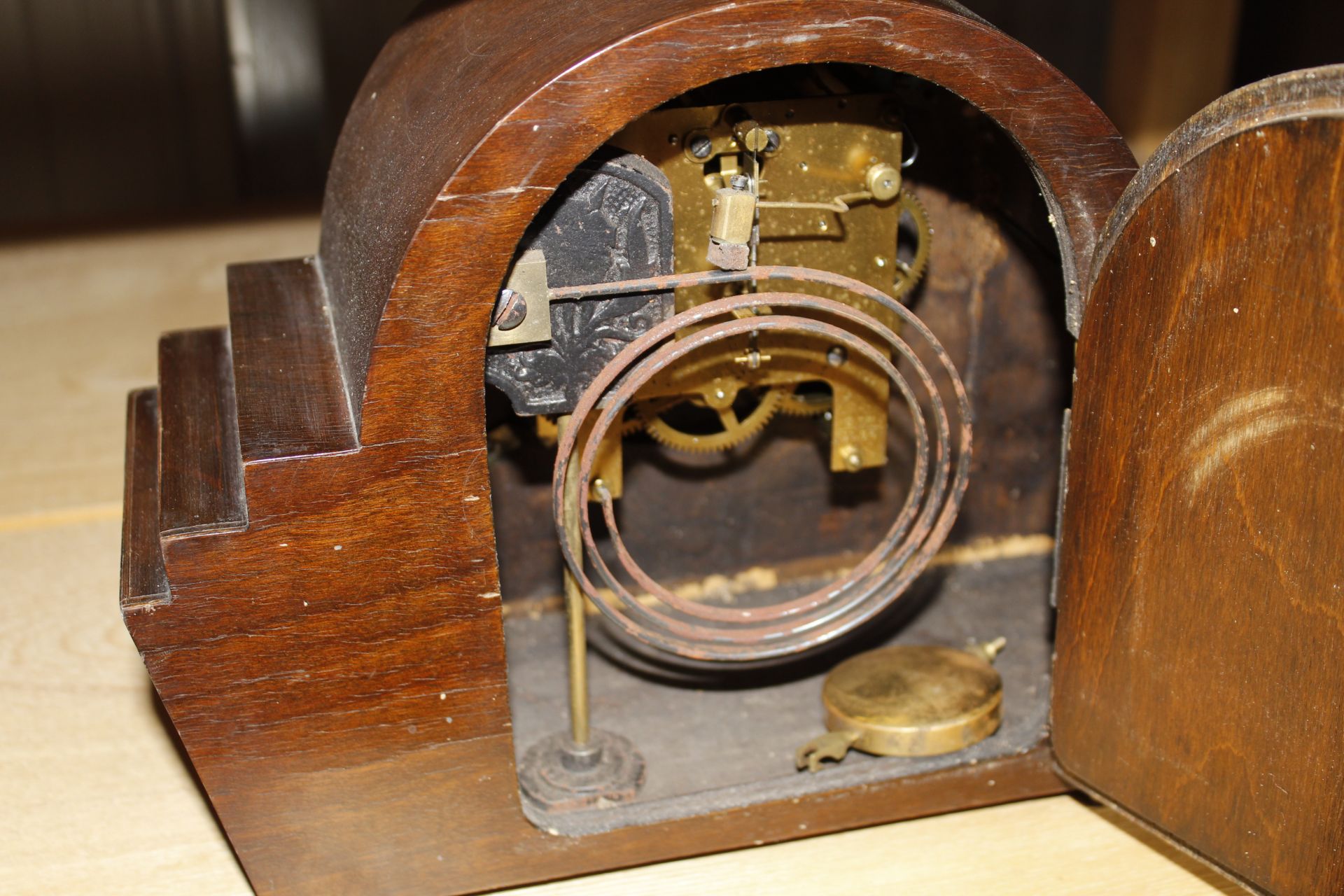 An Art Deco walnut cased mantel clock - Image 2 of 2