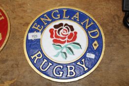 A reproduction "England Rugby" sign (195)
