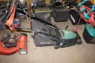 A Hayter Envoy 36 electric lawnmower with grass co