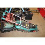 A Bosch IPX4 electric lawnmower with grass collection box