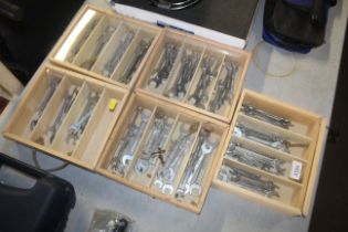 Five boxes of various assorted spanners