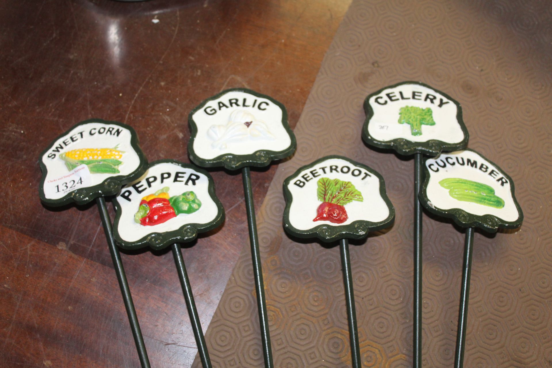 Six painted cast iron vegetable markers (207) - Image 2 of 2