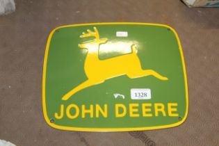 An enamelled sign for 'John Deere' (approx. 11.25"