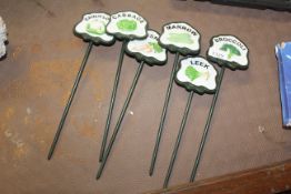Six painted cast iron vegetable markers (206)