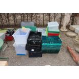 A quantity of plastic storage crates/boxes
