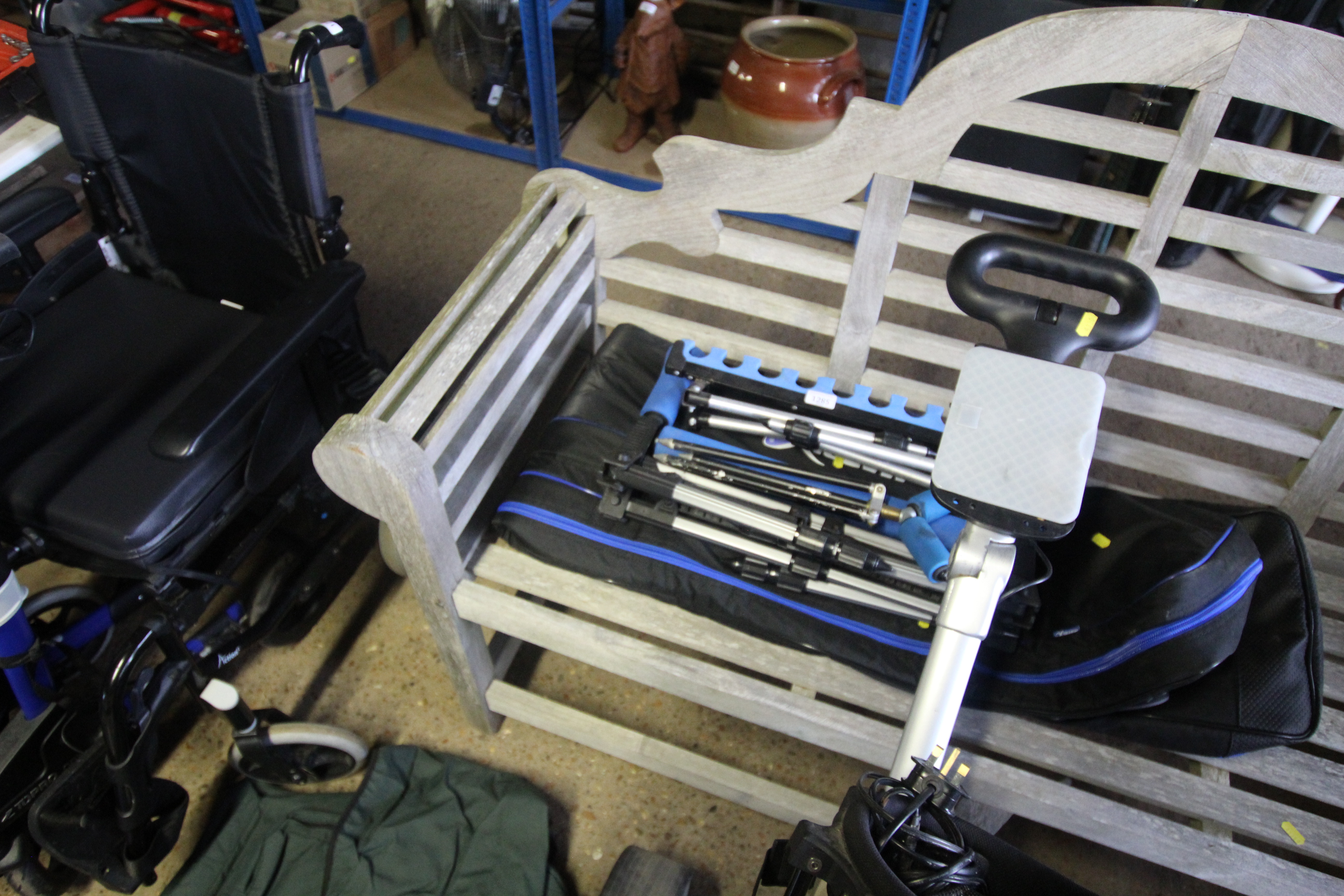 A Lutyens style teak garden bench with scroll arms - Image 3 of 3