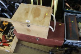 Two wooden storage boxes with twin rope handles