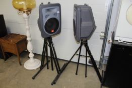 A pair of JBL Eon Power 10 speakers and two stands
