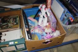 A box of various children's toys and games