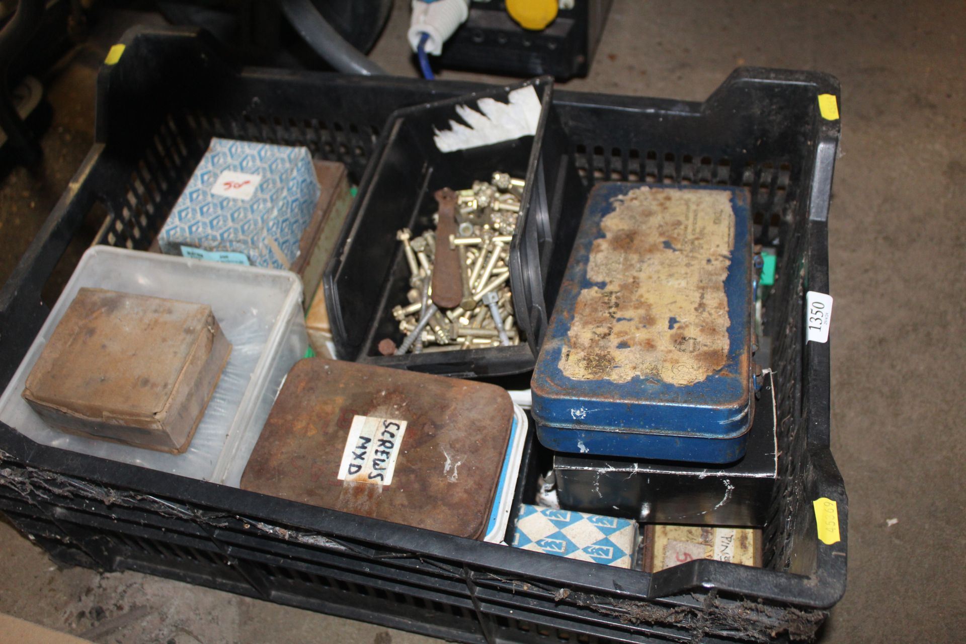 A box containing a quantity of nuts, bolts, variou
