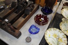 Three Art Glass dishes and a paperweight