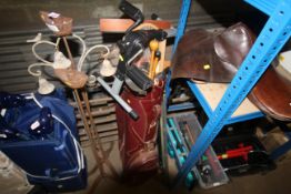 A vintage golf bag AF, a pedal exerciser, wooden