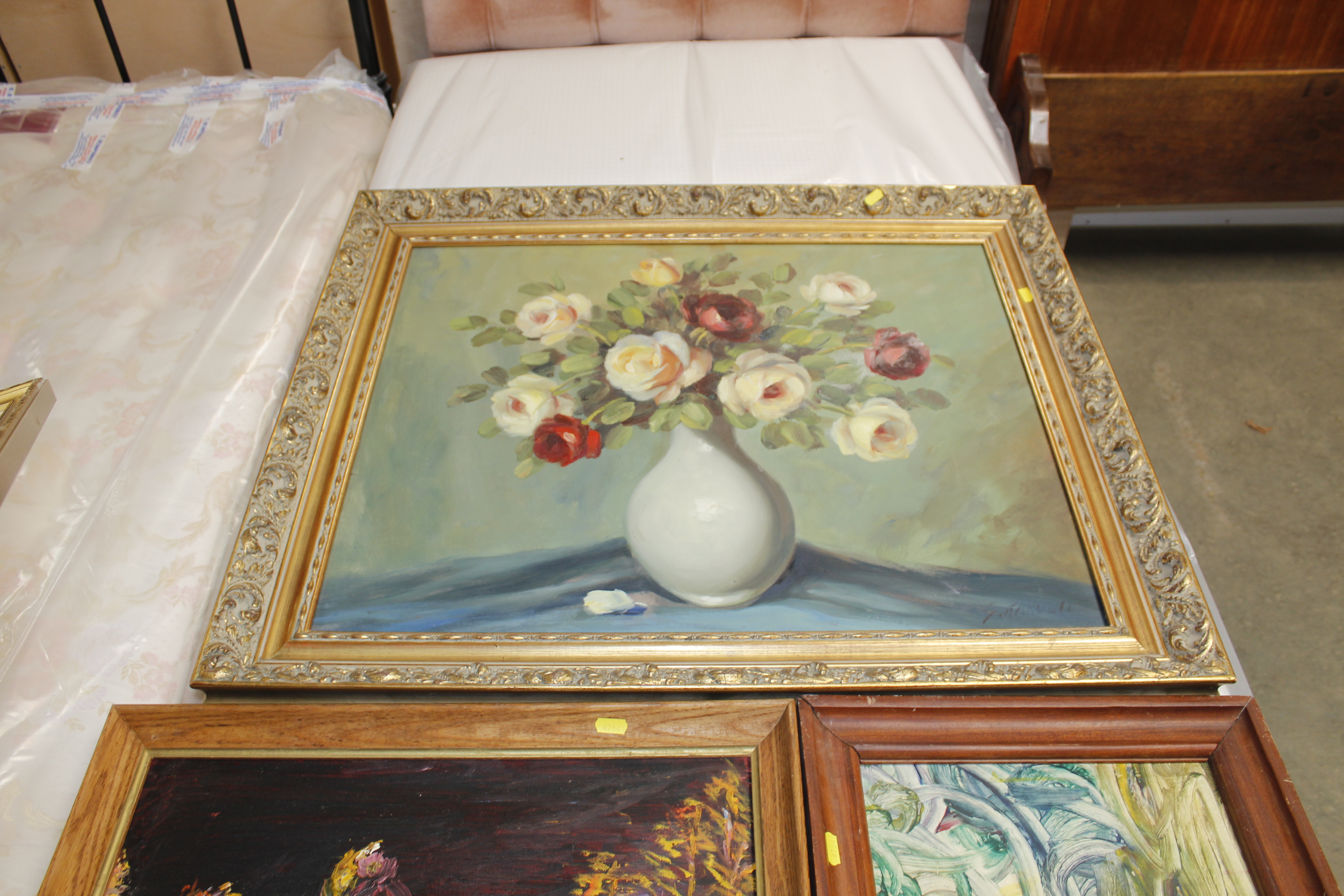 A gilt framed oil on canvas still life study toget - Bild 2 aus 2