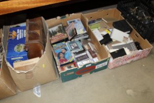 Three boxes containing cassettes, notebooks; displ
