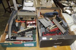 Two boxes of model railway items