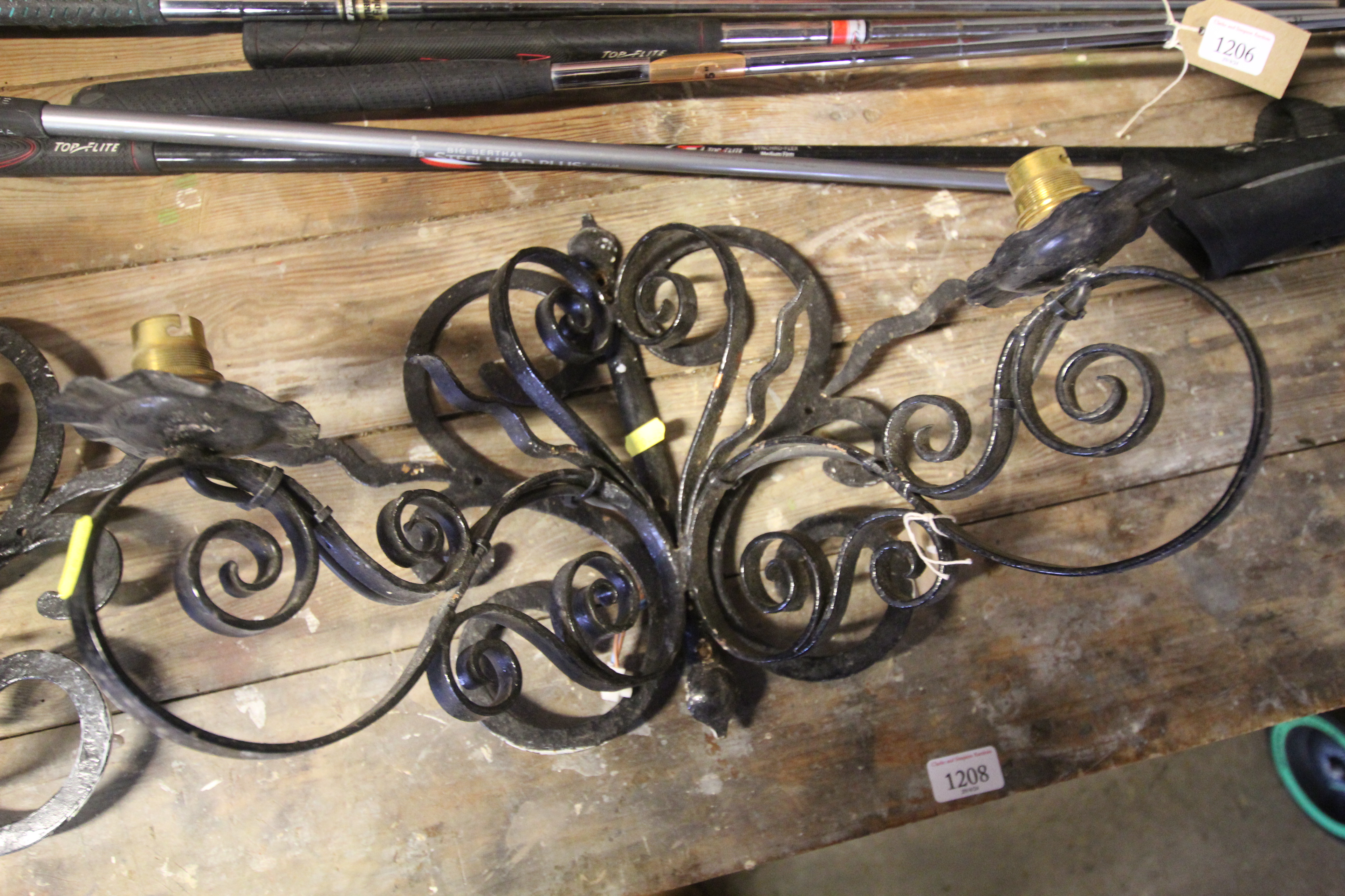 Two ornate wrought metal twin-branch wall lights - Image 2 of 3