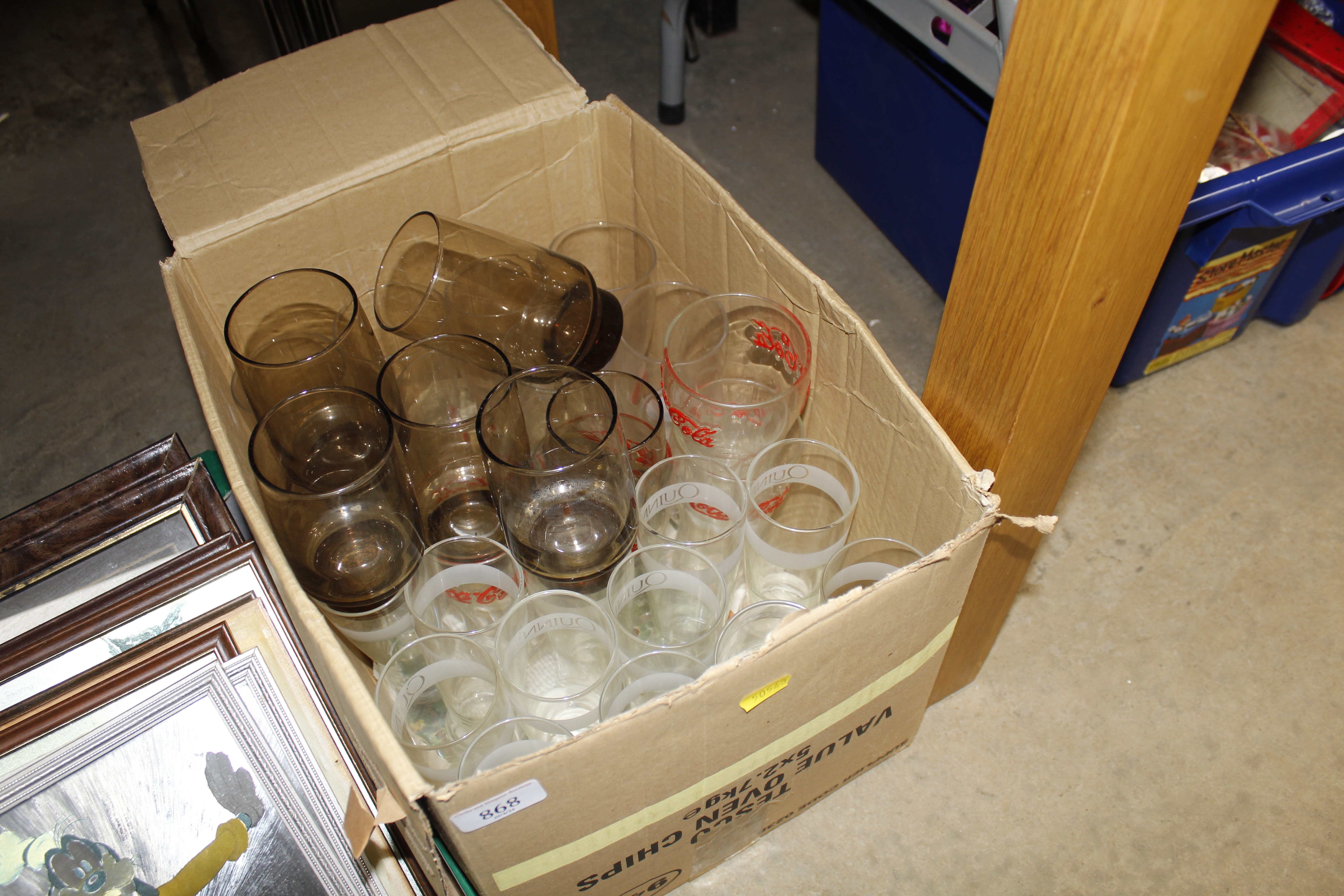 A box of various drinking glasses
