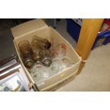 A box of various drinking glasses