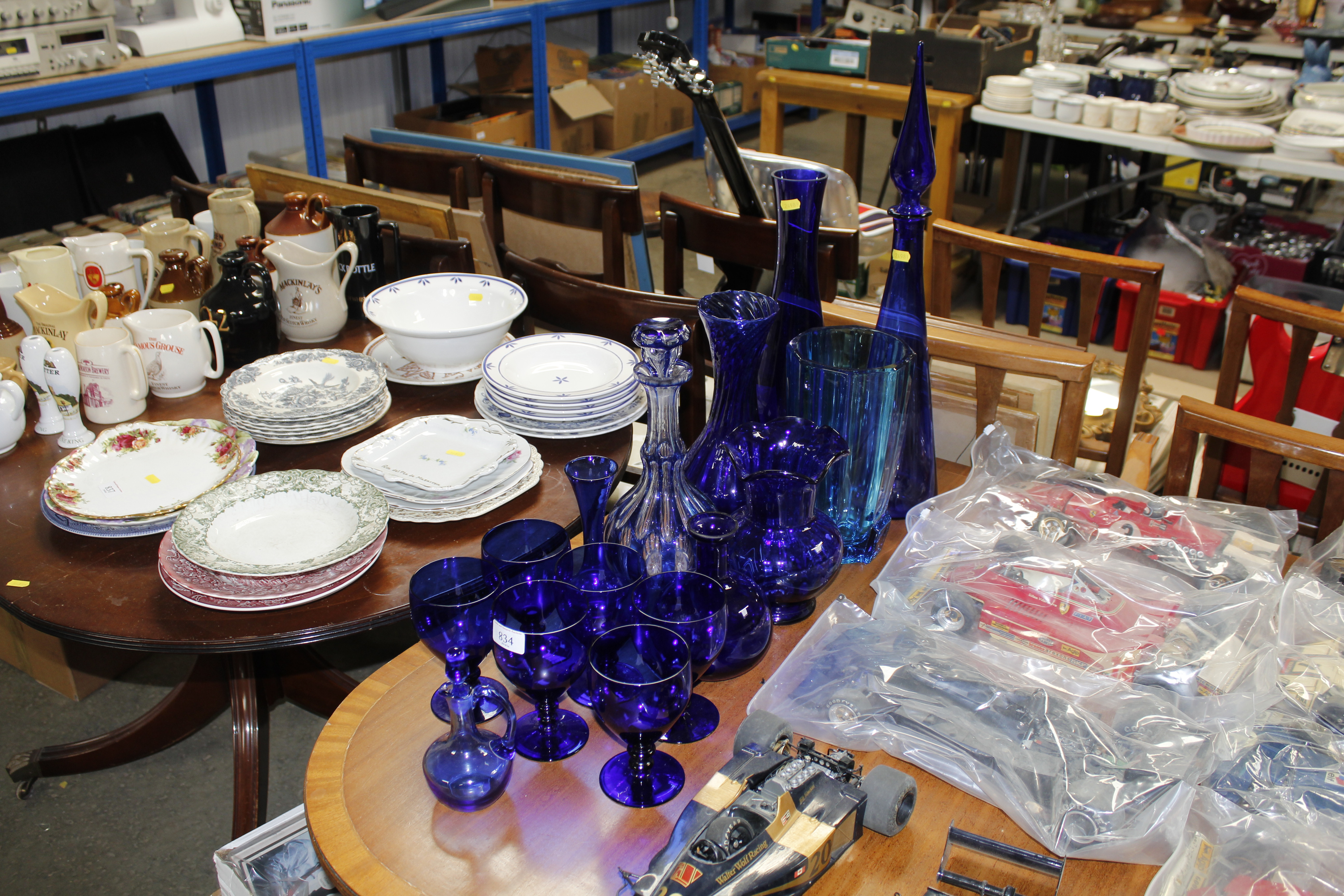 A collection of blue coloured glass to include dec