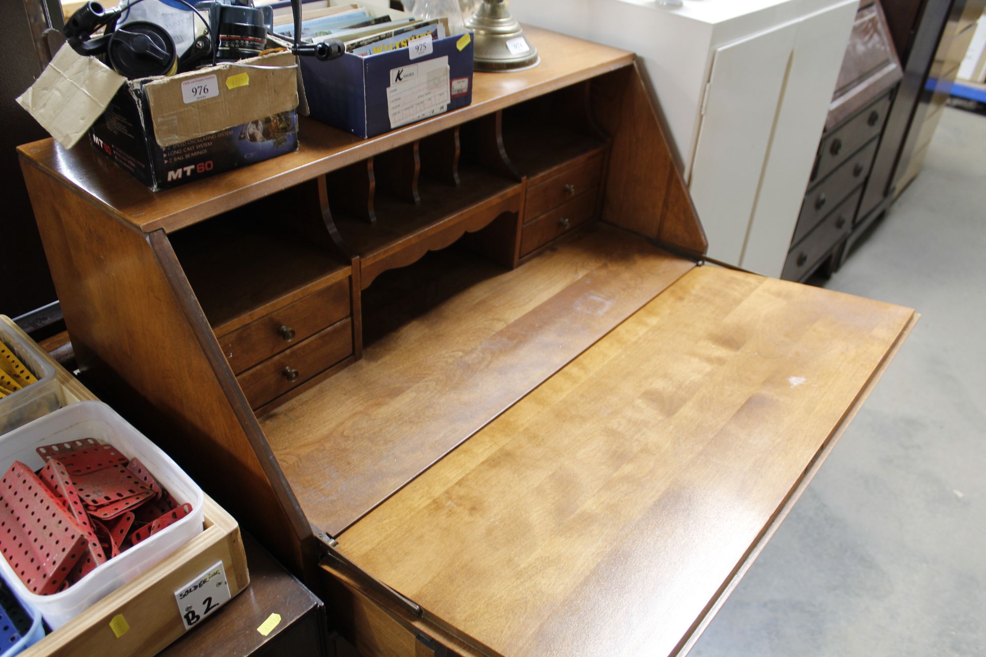 A reproduction mahogany bureau fitted two short ov - Image 3 of 3