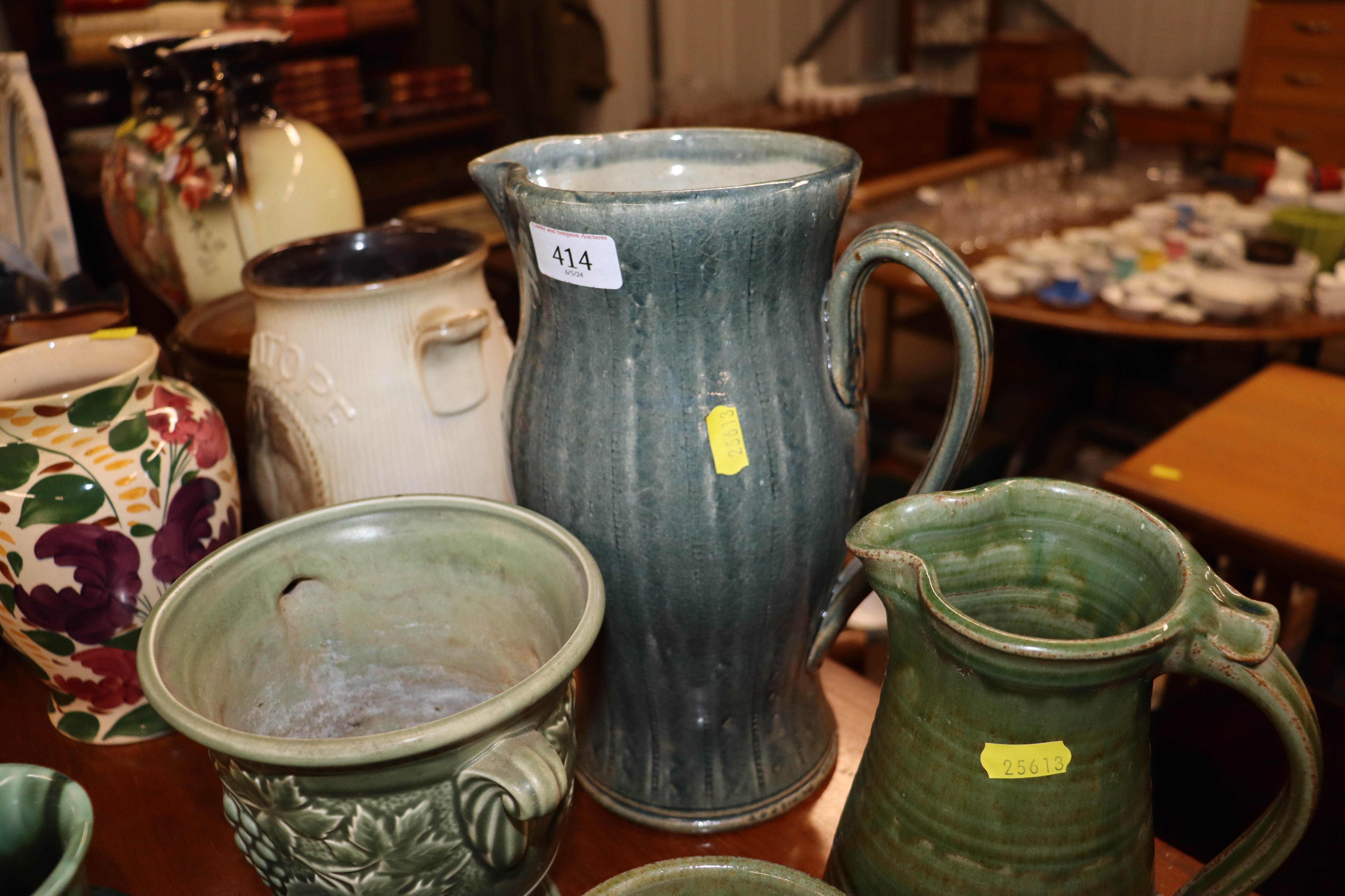 A quantity of Studio pottery to include an A & J Young Norfolk blue glazed jug; a Holkham Pottery - Image 5 of 6