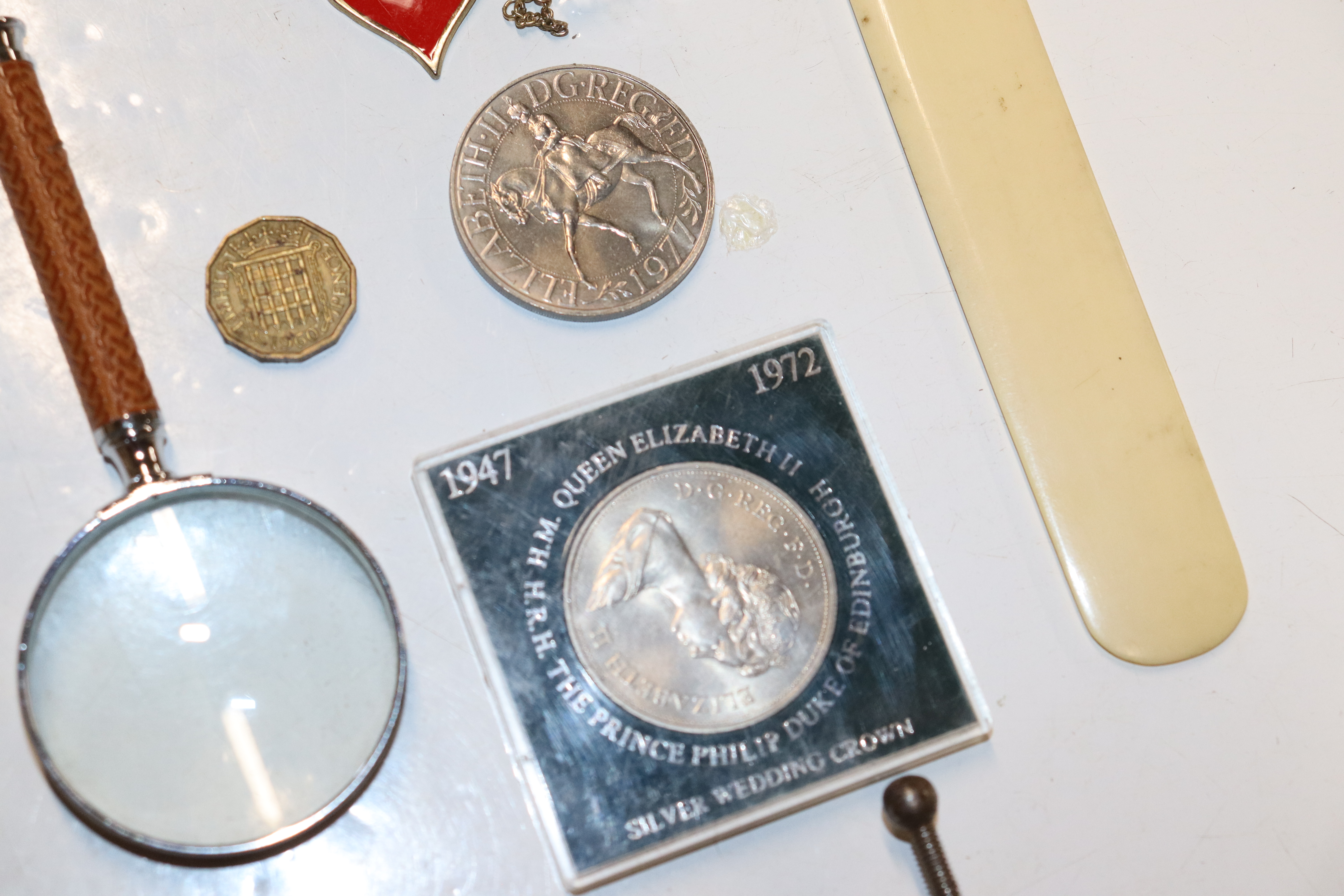 A box containing a barometer, trinket box, magnify - Image 10 of 12