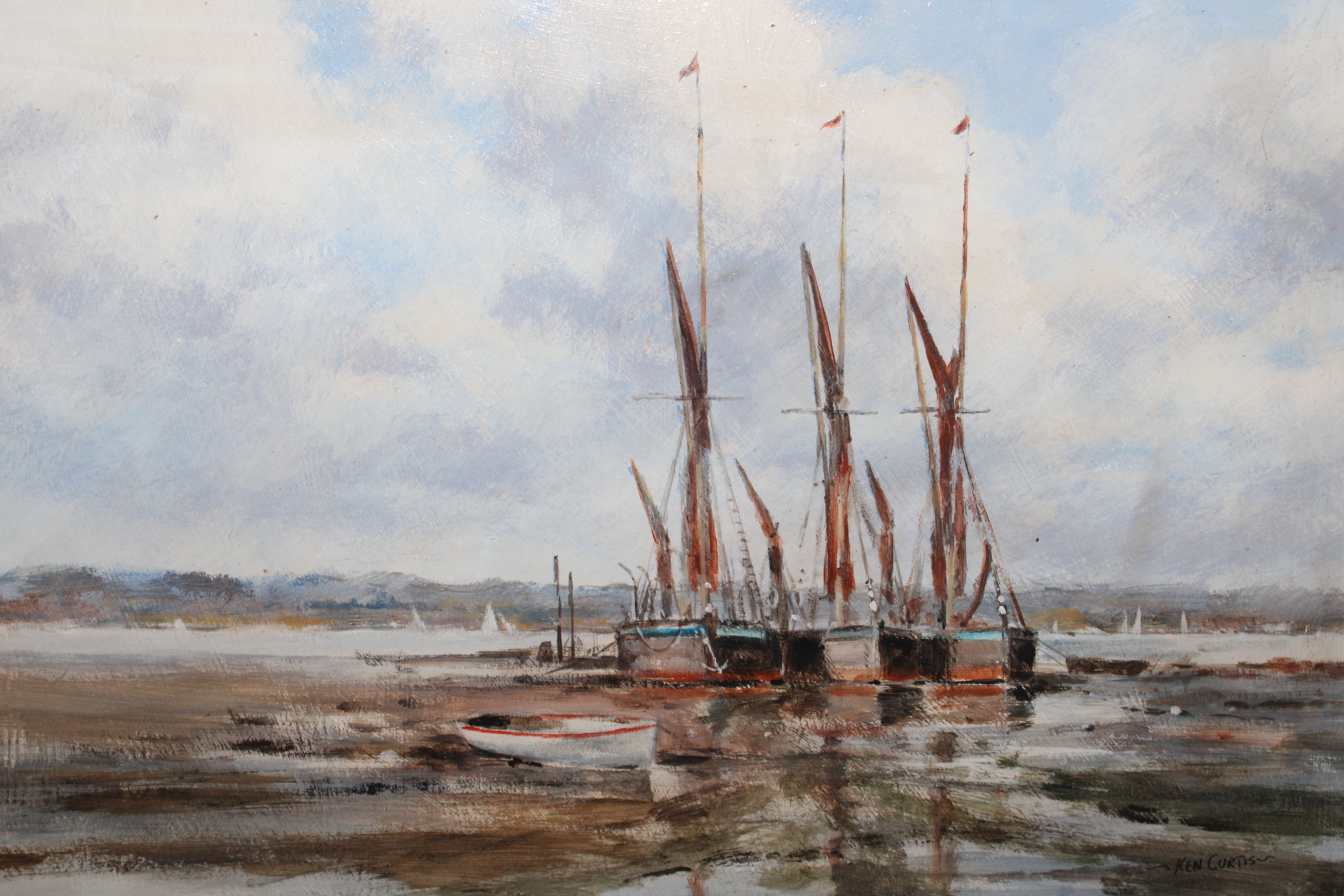 Ken Curtis, acrylic depicting barges at Pin Mill - Image 2 of 3