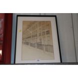 A framed and glazed pencil sketch depicting a Lond