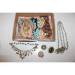 A tray of costume jewellery to include bead neckla