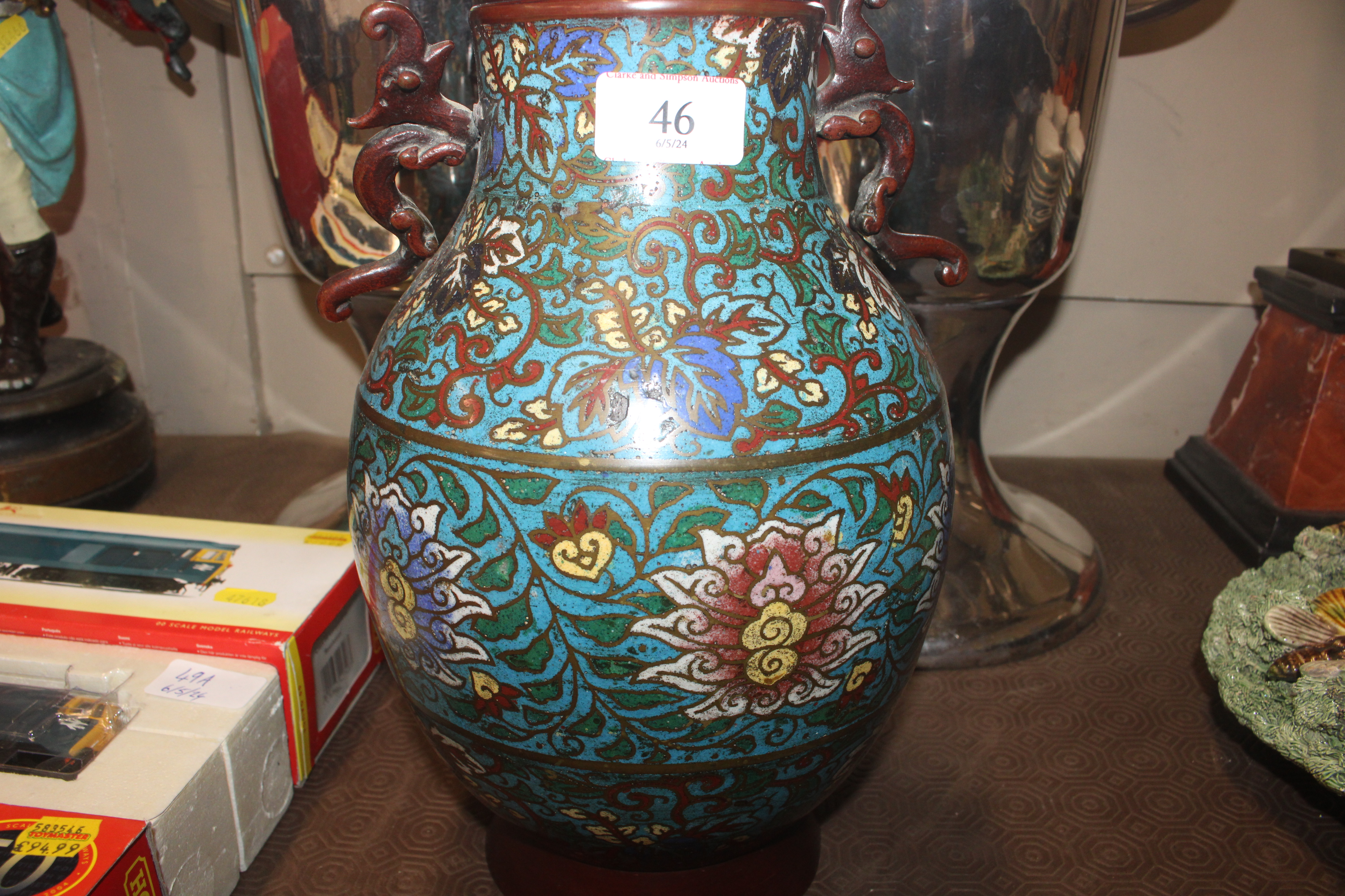An approx. 12" Chinese 19th Century cloisonné bron - Image 5 of 14