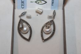 A pair of Sterling silver cultured pearl and marca