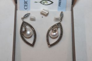 A pair of Sterling silver cultured pearl and marca