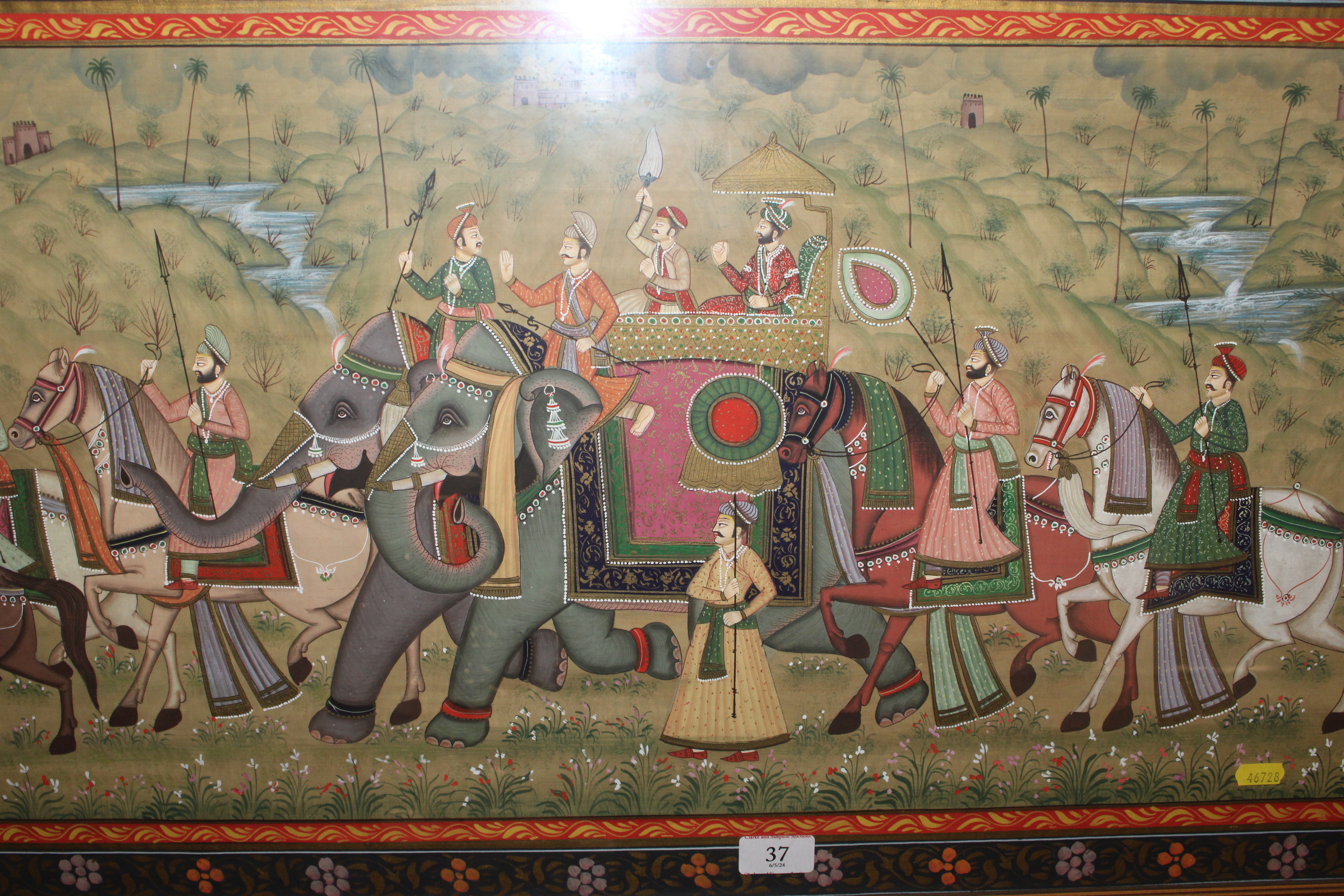 A large framed and glazed Indian silk painting - Image 3 of 5