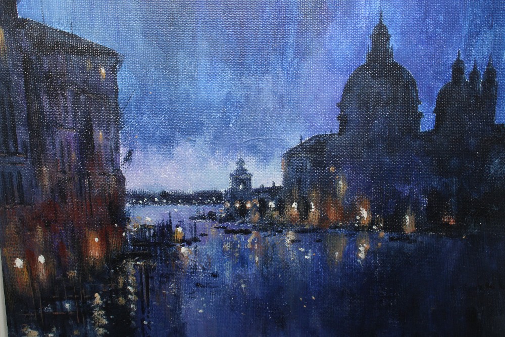 A framed acrylic "Grand Canal" Venice, initialled - Image 2 of 3