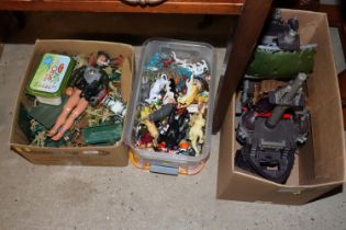 Three boxes of various toys to include plastic sol