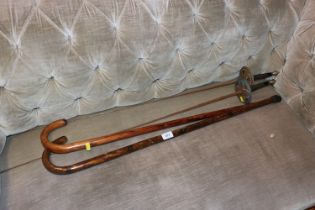 Two fencing foils and two walking sticks