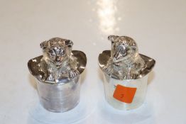 A pair of silver plated Cat In The Hat salt and pe
