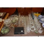 A large quantity of various table glassware, steak