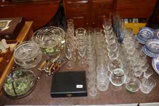 A large quantity of various table glassware, steak