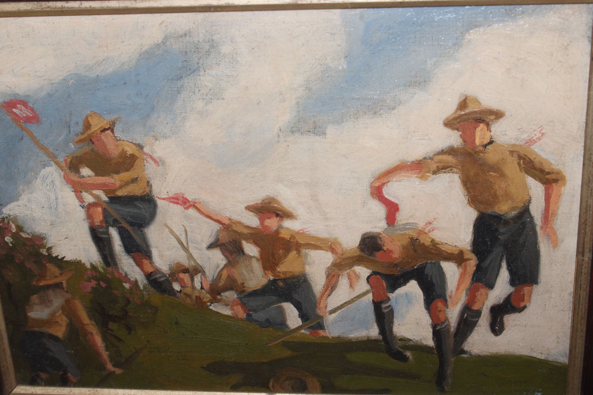 An oil on board "Boy Scouts" contained in oak fram - Image 2 of 2