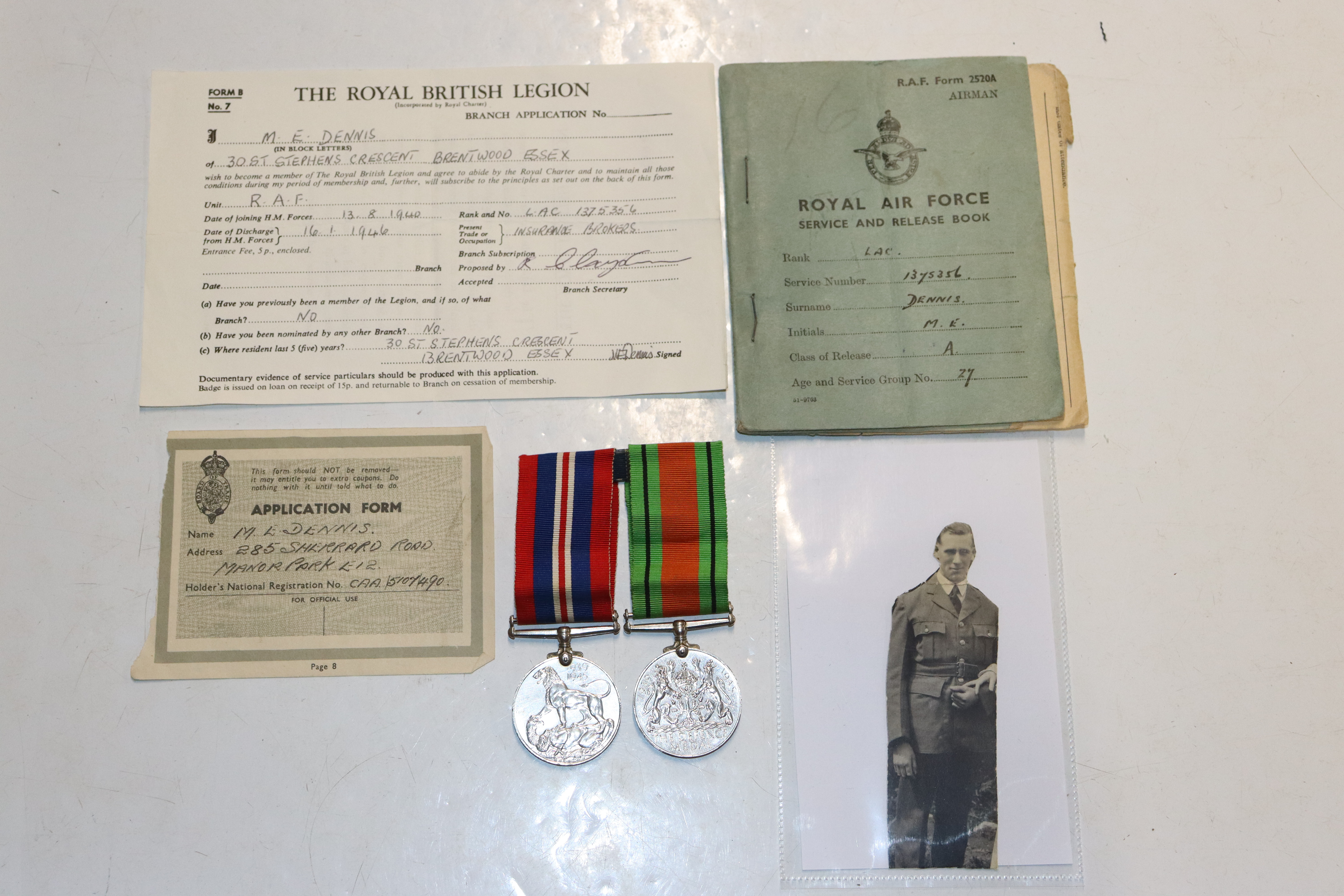 RAF WWII group of medals and documents to M.E. Den