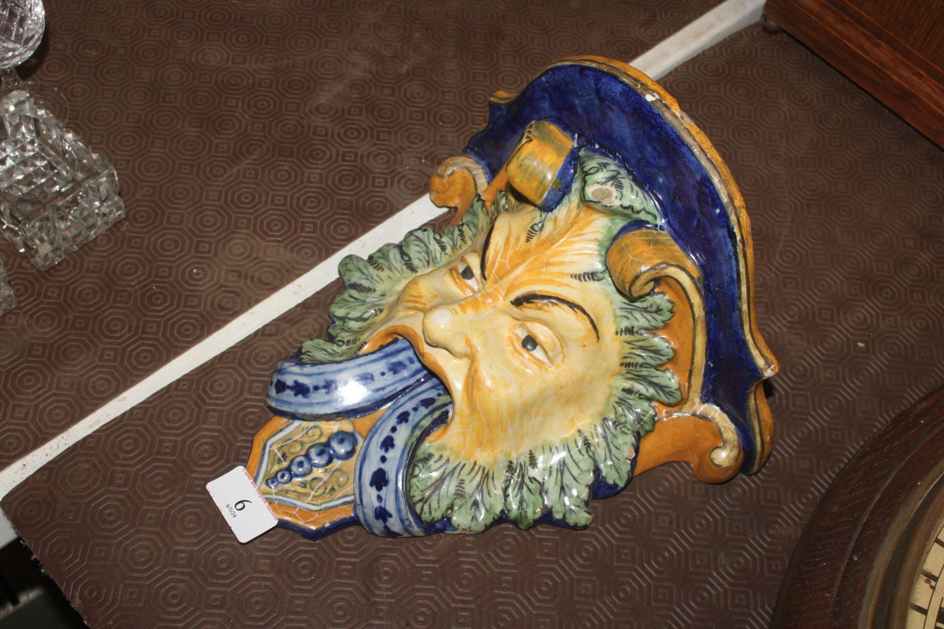 A Majolica ware Satyr wall bracket