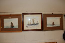 Three watercolours depicting Thames River Barges