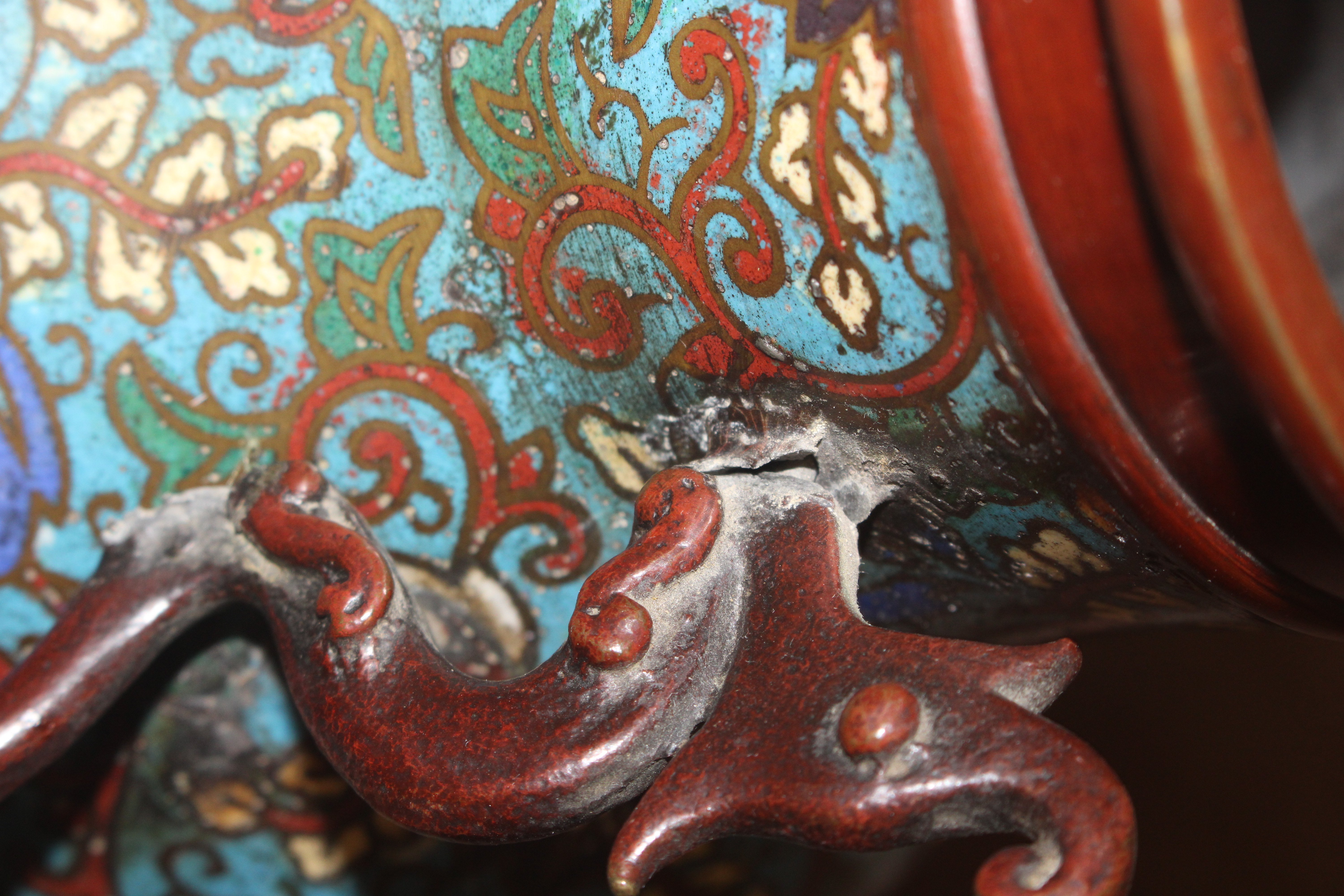 An approx. 12" Chinese 19th Century cloisonné bron - Image 4 of 14