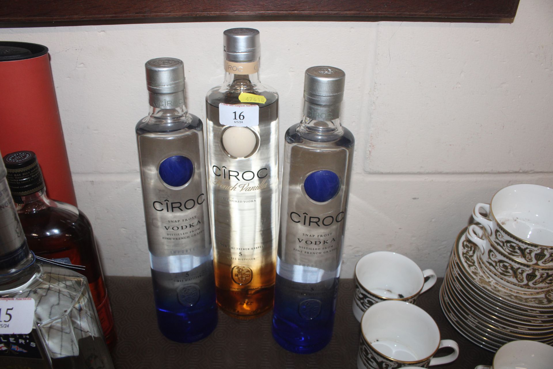 Three bottles of Ciroc Vodka