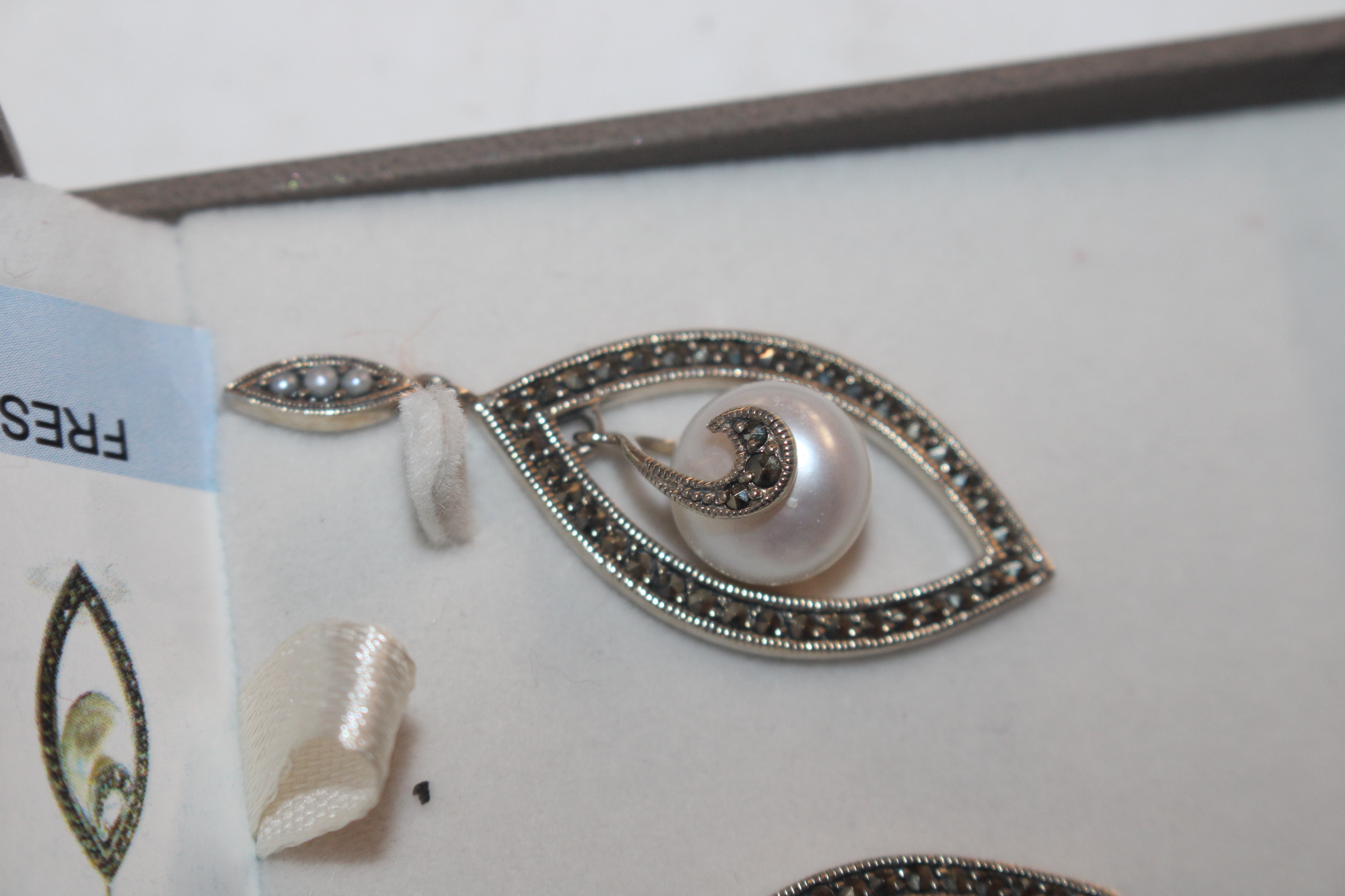 A pair of Sterling silver cultured pearl and marca - Image 3 of 7